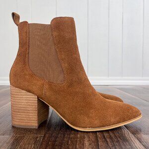 Steve Madden Addy Pull On Suede Boot Bootie Block Heel Cognac Brown Size 9